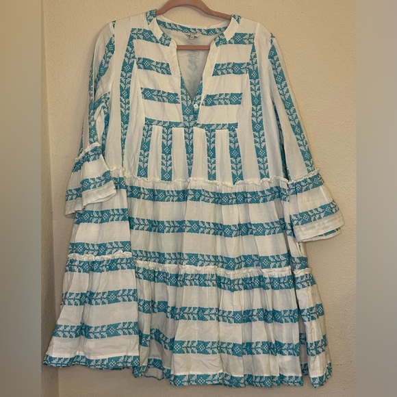 Crown & Ivy Dress large Embroidered Tiered blue white NWOT boho summer - Picture 3 of 8